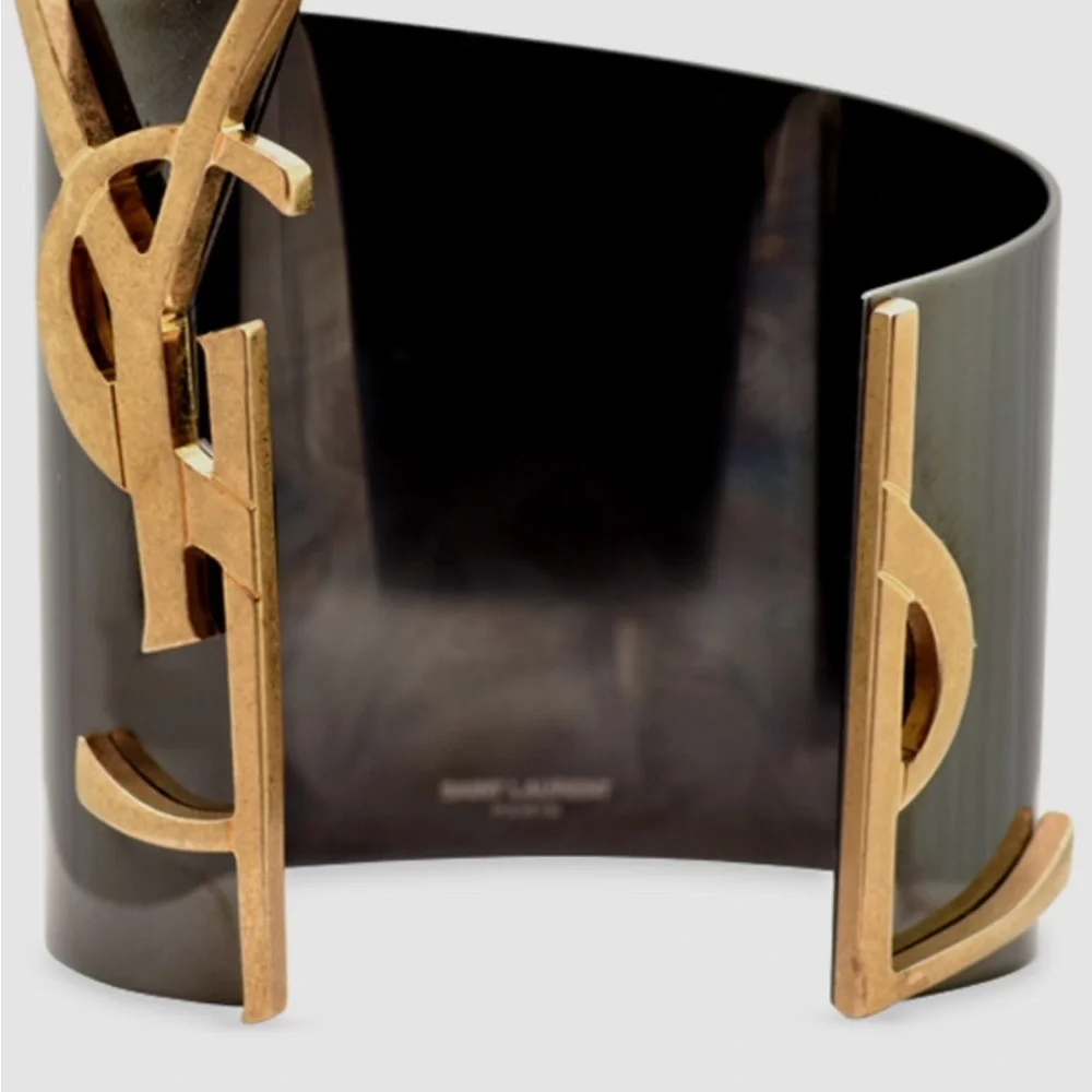 Saint Laurent Black and Gold Statement Cuff Bracelet